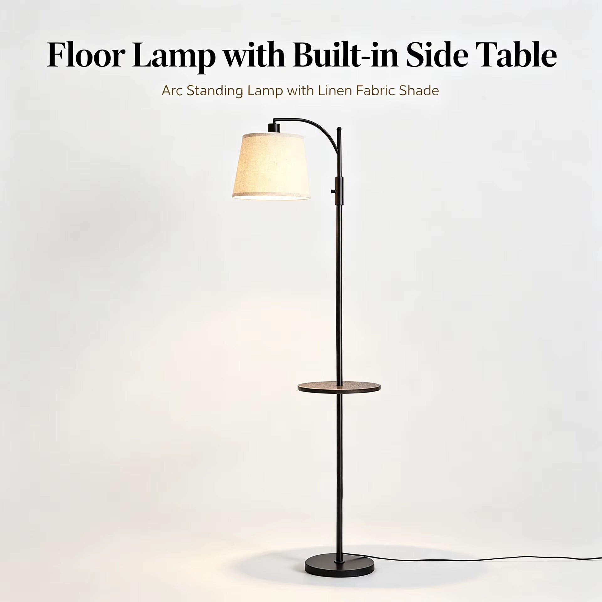 Floor lamp with side table, linen lampshade, E27， Suitable for home decoration in living rooms, bedrooms, sofas, corners, etc